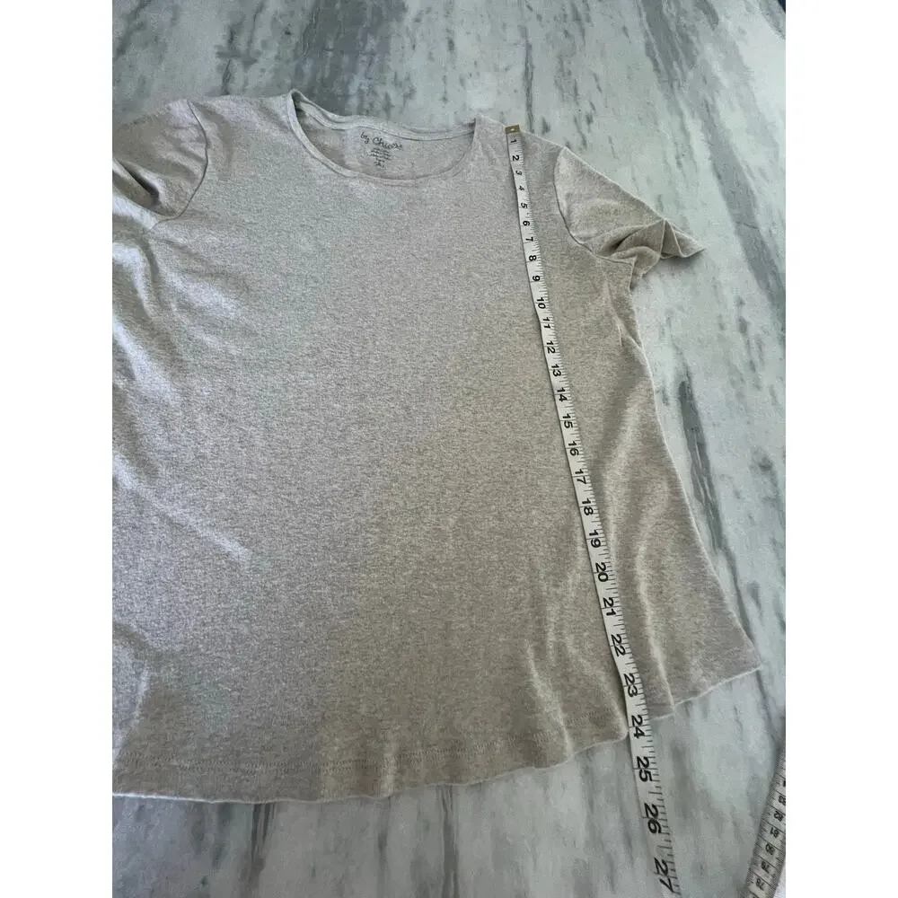 By Chico’s 2= Woman Size 12 Oatmeal Cotton Knit Top Tee Shirt Short Sleeve Basic